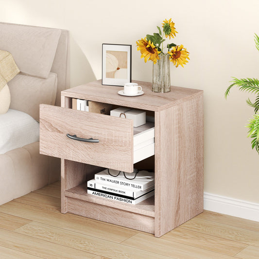 3-Tier Nightstand with Drawer and Open Storage Shelf for Small Spaces-Natural