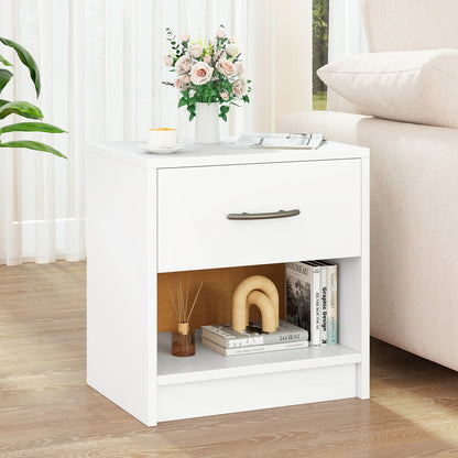 3-Tier Nightstand with Drawer and Open Storage Shelf for Small Spaces-White