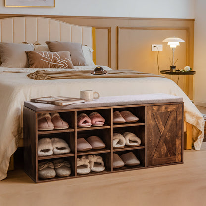 3-Tier Entryway Shoe Storage Bench with Padded Cushion-Rustic Brown