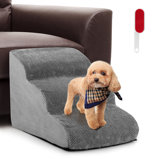 3 Tier Foam Dog Ramp with Gentle Slope Surface-Grey
