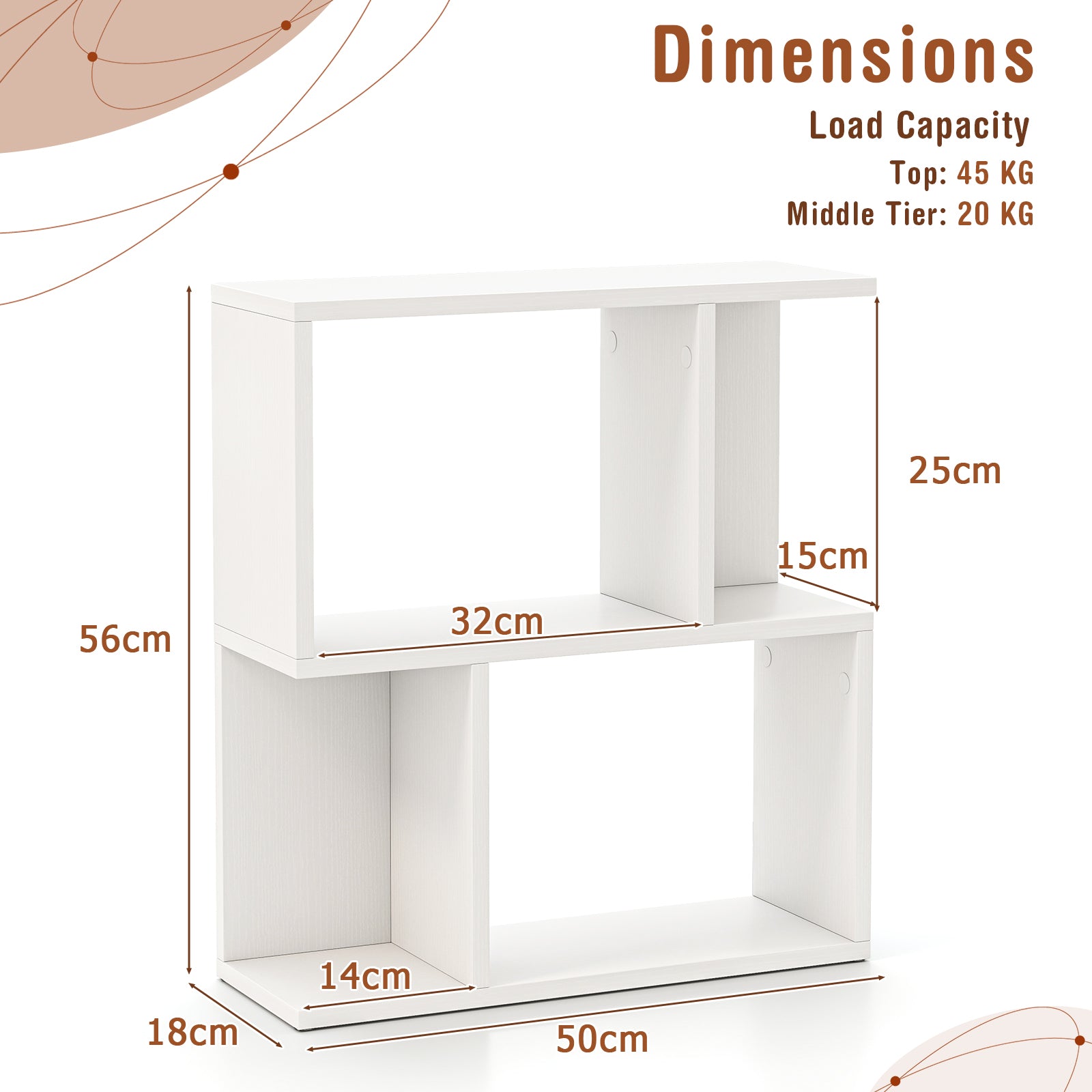 3-Tier Freestanding Bookshelf for Home Office-White