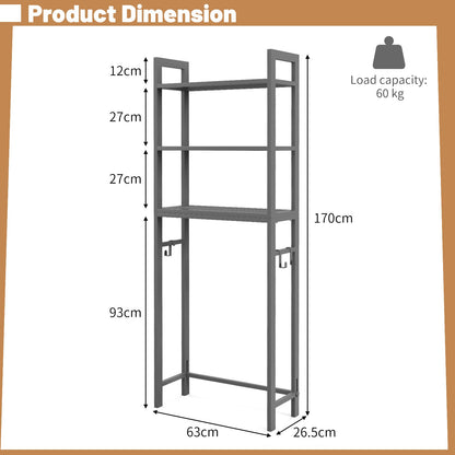 Over-The-Toilet Storage Shelf with Anti-tipping Device and Hooks-Grey