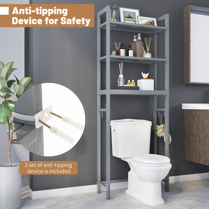 Over-The-Toilet Storage Shelf with Anti-tipping Device and Hooks-Grey