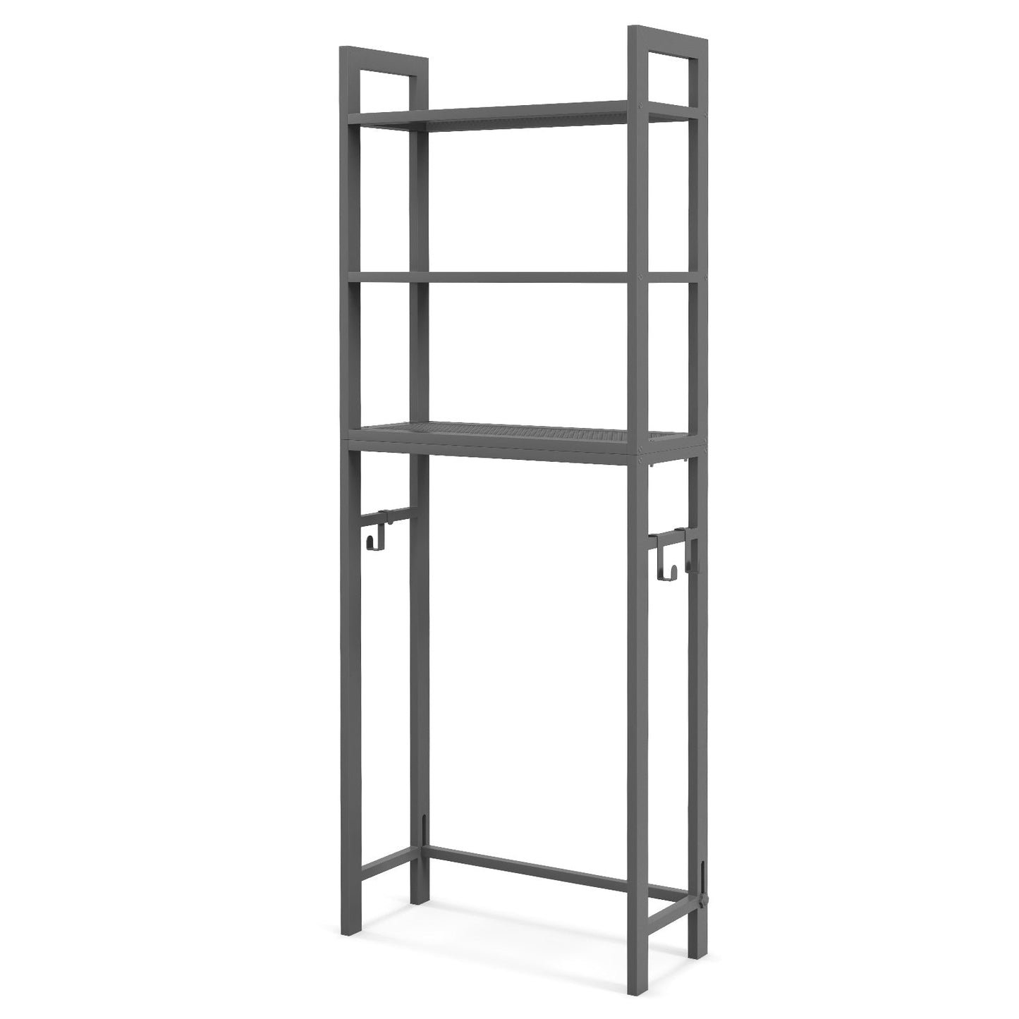 Over-The-Toilet Storage Shelf with Anti-tipping Device and Hooks-Grey