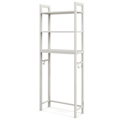 Over-The-Toilet Storage Shelf with Anti-tipping Device and Hooks-White