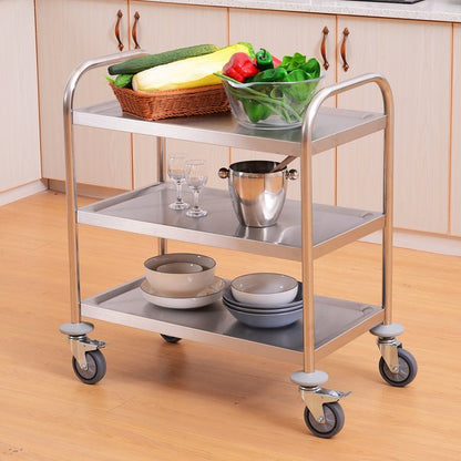 3-Tier Rolling Kitchen Island, Stainless Steel, 70.5Lx40.5Dx81H Cm - Silver