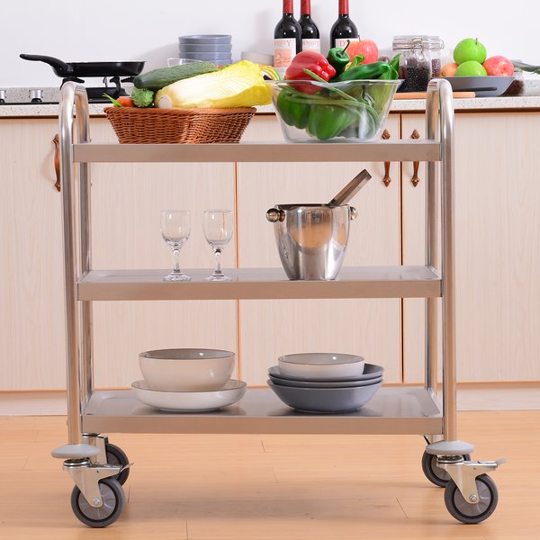 3-Tier Rolling Kitchen Island, Stainless Steel, 70.5Lx40.5Dx81H Cm - Silver