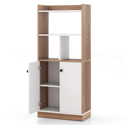 3-Tier Tall Bookcase with Double-Door Cabinet