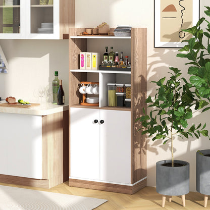 3-Tier Tall Bookcase with Double-Door Cabinet