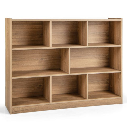 3-Tier Open Bookshelf Storage Cabinet with 8 Cubies-Natural