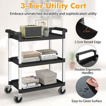 3-Tire Metal Rolling Cart with Lockable Universal Wheels