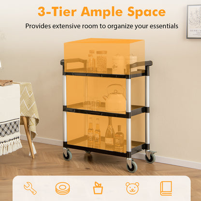 3-Tire Metal Rolling Cart with Lockable Universal Wheels