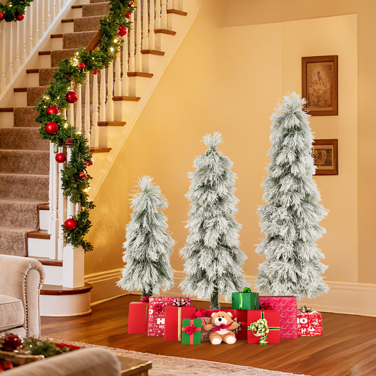 3’ 4’ 5’ Artificial Christmas Tree Set with Branch Tips and LED Lights