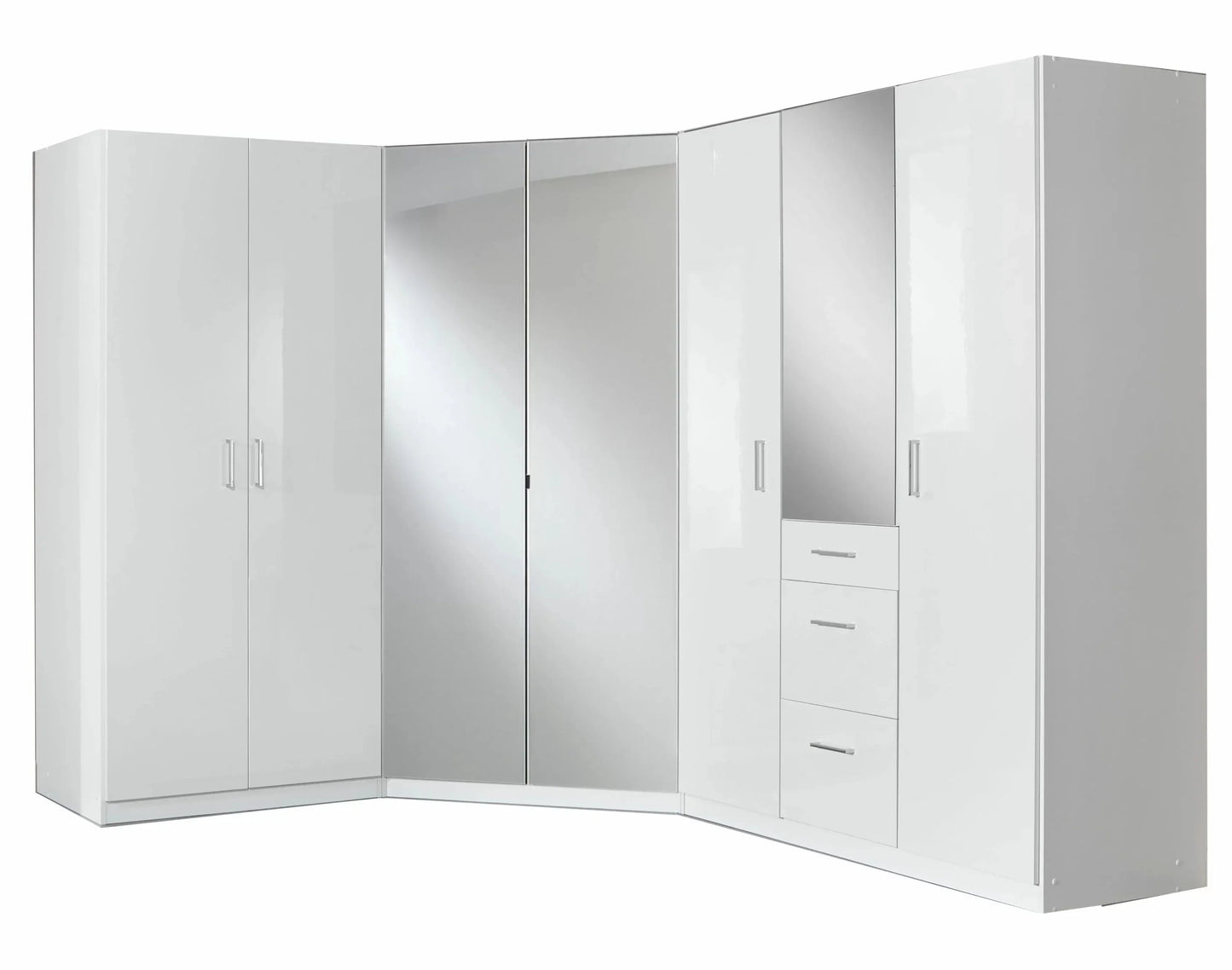 Clappen 2 Door Mirrored Gloss Corner Wardrobe - White