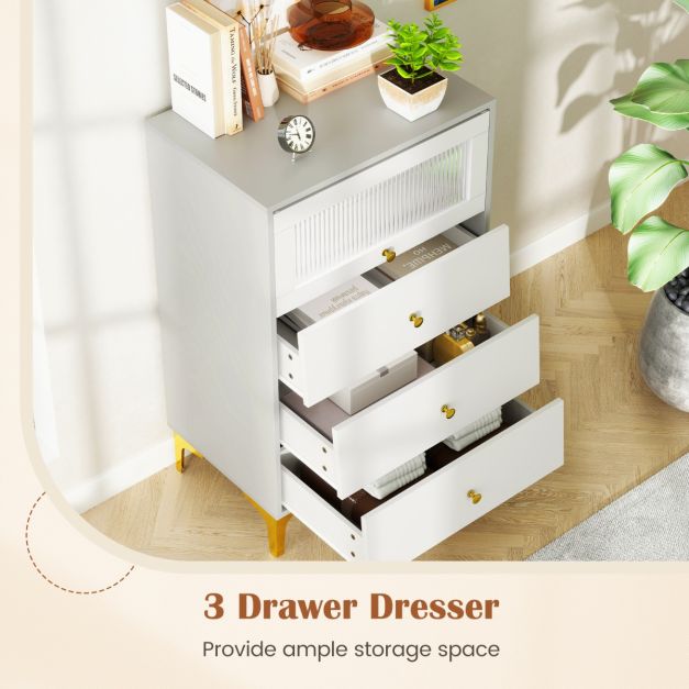 3/4 Drawer Dresser Cabinet with Flip Up Fluted Glass Door-3 Drawers