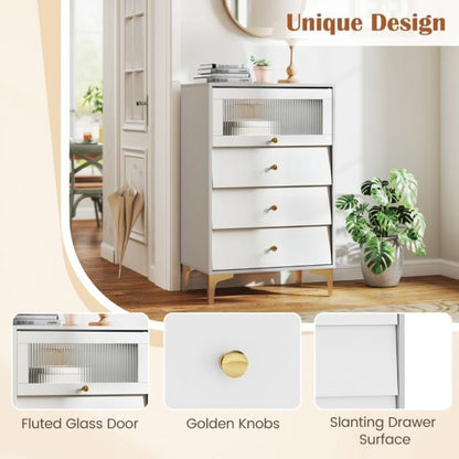 3/4 Drawer Dresser Cabinet with Flip Up Fluted Glass Door-3 Drawers