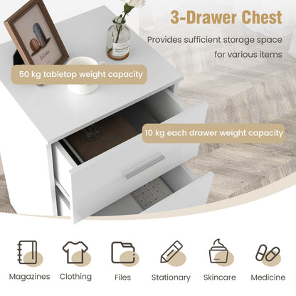 3-Drawer Wooden Dresser Cabinet Set of 2 with Anti-Toppling Device-White