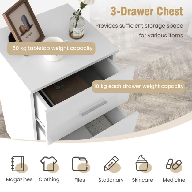 Set of 2 Nightstands with 3 Drawers Nightstand 37.1 x 34.2 x 66.5 cm White