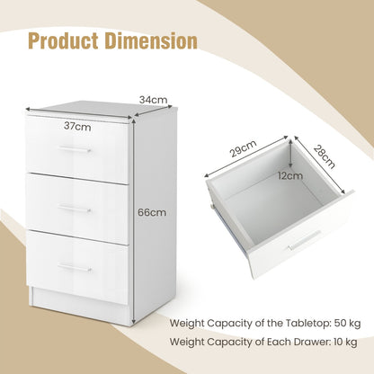 3-Drawer Wooden Dresser Cabinet Set of 2 with Anti-Toppling Device-White