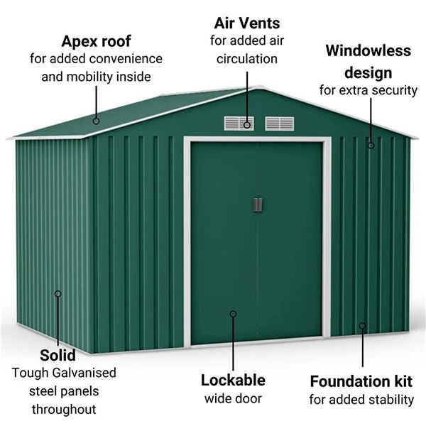 Waterproof 6x8/8x8/10x8ft Metal Shed With Gable Roof