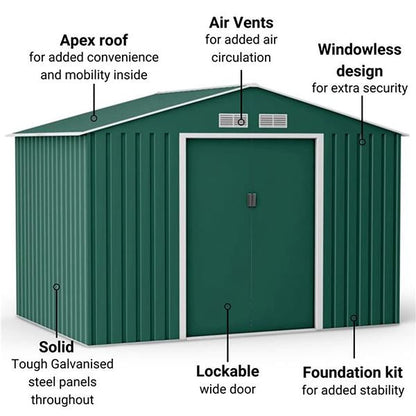 Waterproof 6x8/8x8/10x8ft Metal Shed With Gable Roof