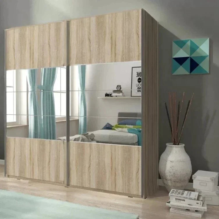 Merlin-I Mirrored 2-Door Sliding Wardrobe - White or Sonoma Oak