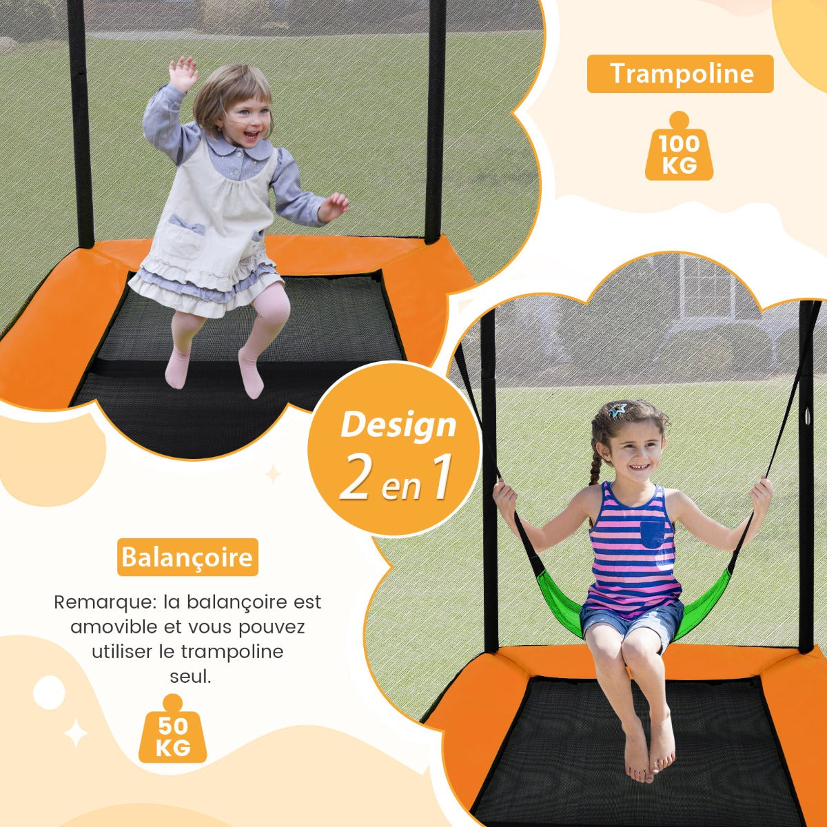 6 Feet Kids Trampoline with Swing and Enclosure Safety Net-Orange