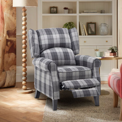 Tartan Upholstered Recliner Chair with Comfortable and Relaxing Footrest