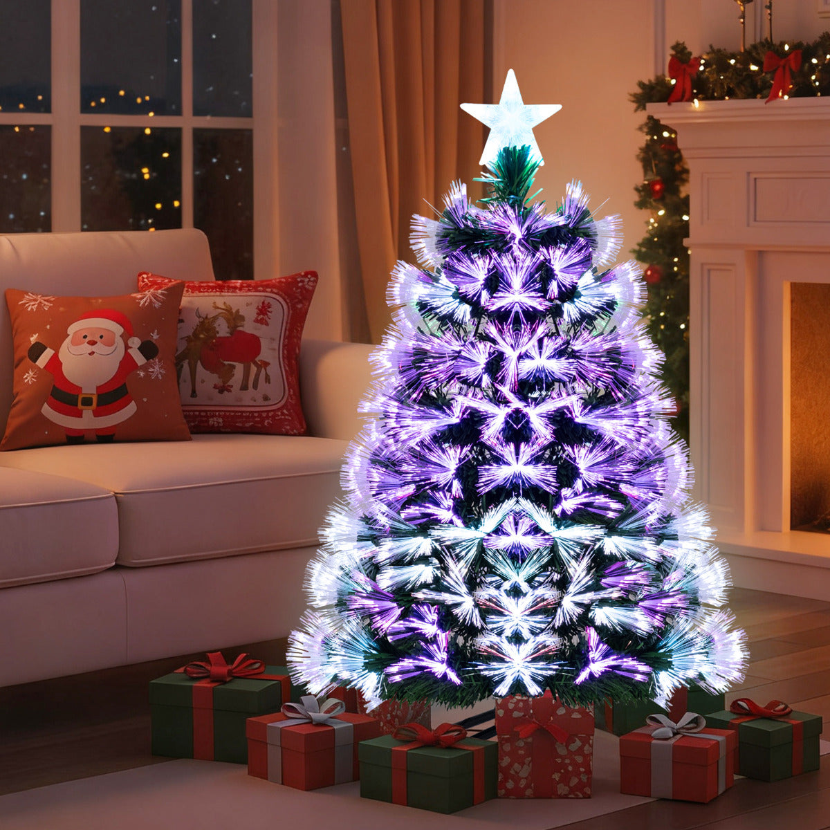 3 FT Fiber Optic Christmas Tree Artificial Pre-Lit Xmas Tree with 93 Branch Tips