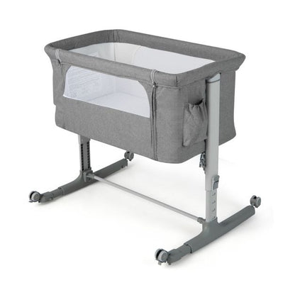 3-in-1 Adjustable Baby Bedside Bassinet with Mattress-Light Grey