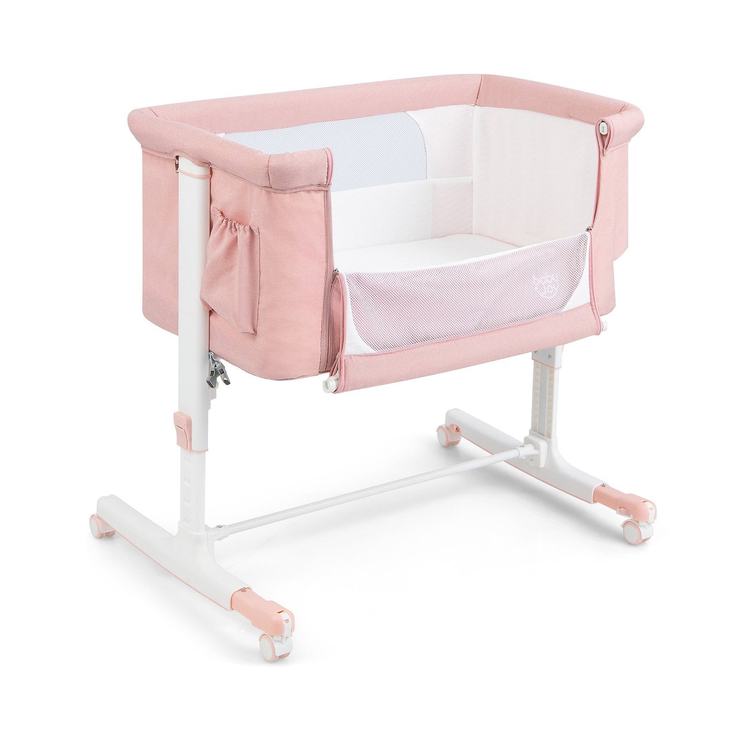 3-in-1 Adjustable Baby Bedside Bassinet with Mattress-Pink