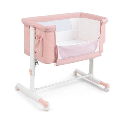 3-in-1 Adjustable Baby Bedside Bassinet with Mattress-Pink
