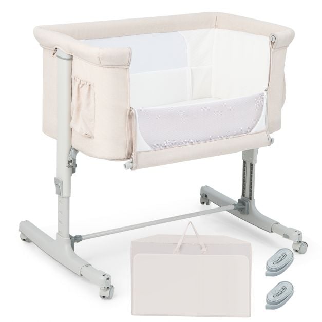 3-in-1 Adjustable Baby Bedside Bassinet with Mattress-Beige