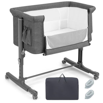 3-in-1 Adjustable Baby Bedside Bassinet with Mattress-Grey