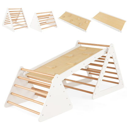 3 in 1 Climbing Toy Set with 2 Triangle Ladders and Double-Sided Ramp-White