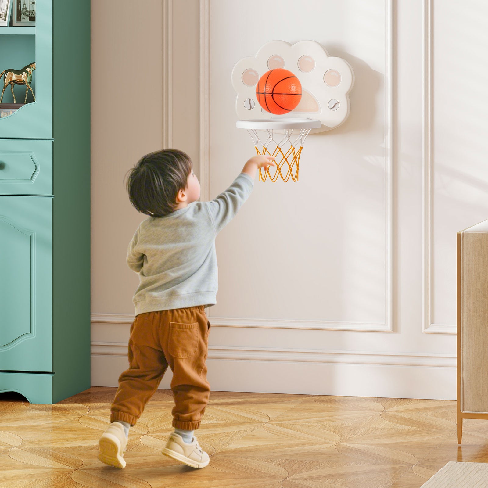 3-in-1 Kids Sports Center Adjustable Basketball Hoop with Soccer Game-White