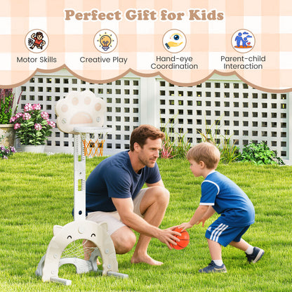 3-in-1 Kids Sports Center Adjustable Basketball Hoop with Soccer Game-White