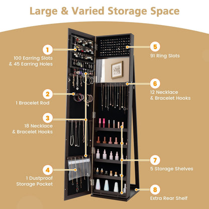 3-in-1 Mirrored Jewelry Armoire with Display Shelves-Coffee