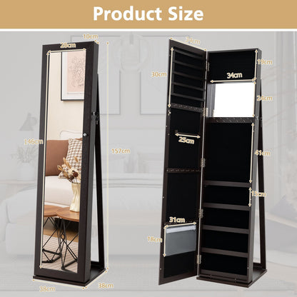 3-in-1 Mirrored Jewelry Armoire with Display Shelves-Coffee