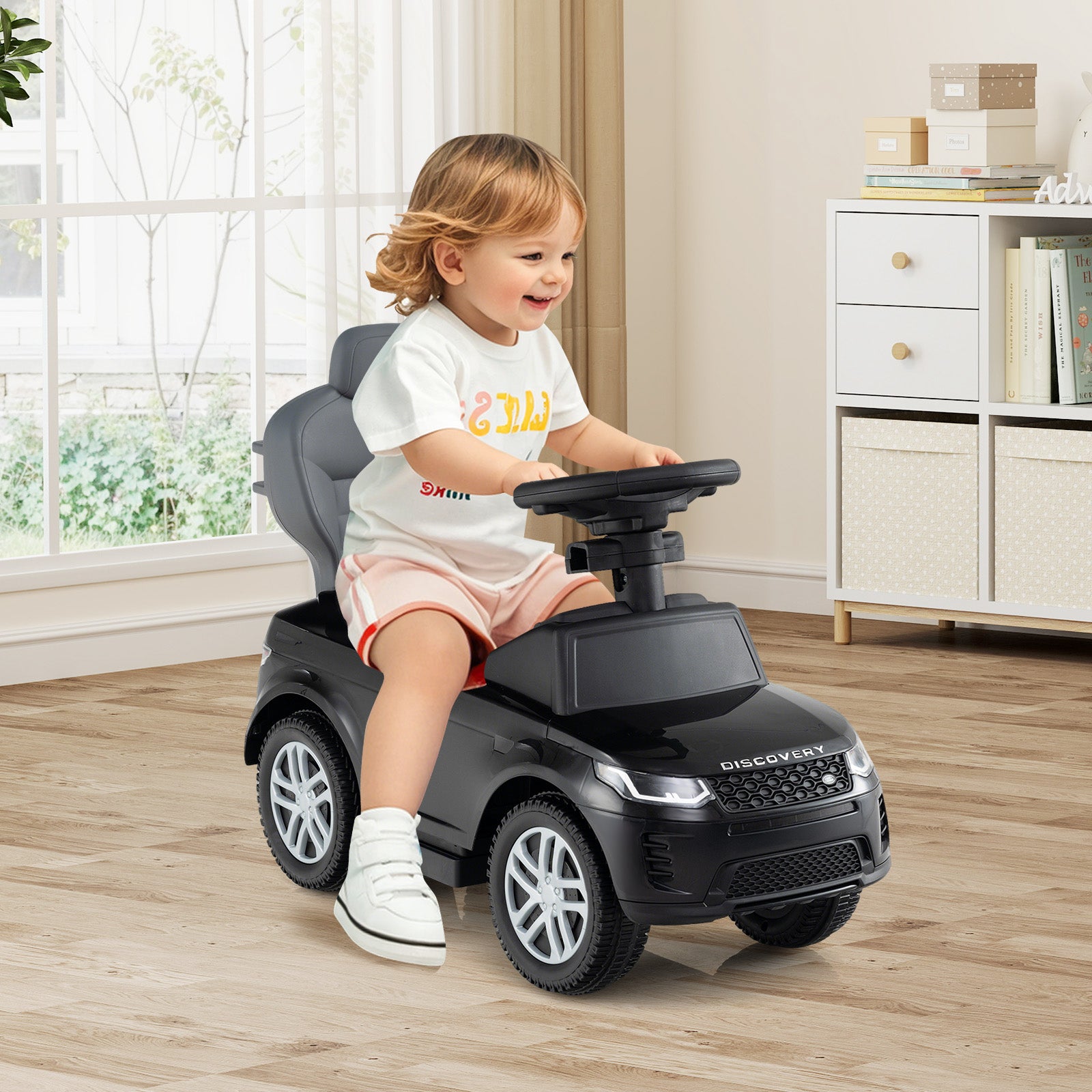 3 in 1 Push Car for Toddlers Licensed Land Rover Discovery Ride on Toy-Black