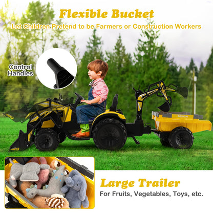 3 in 1 Ride on Tractor and Trailer with Shovel Bucket-Yellow