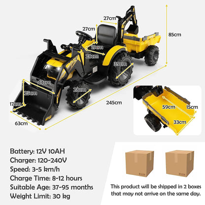 3 in 1 Ride on Tractor and Trailer with Shovel Bucket-Yellow