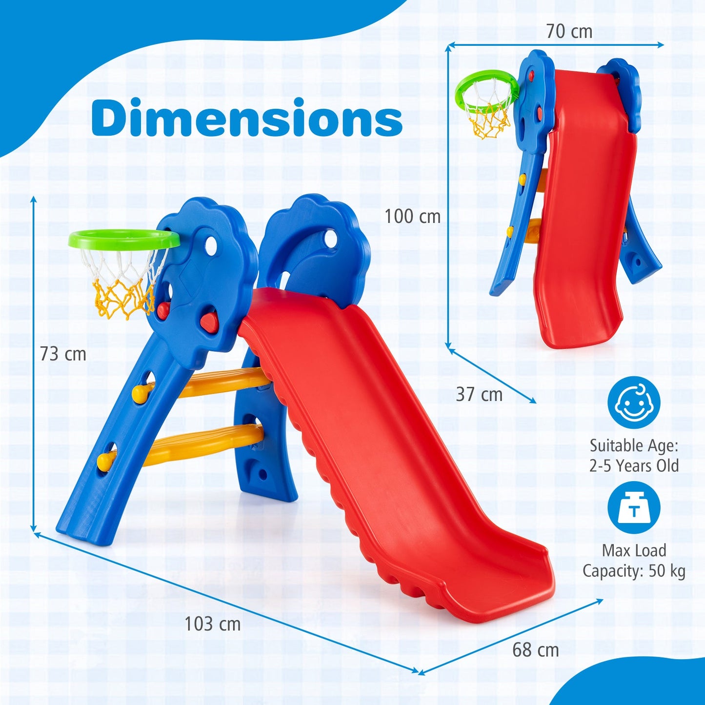 3 in 1 Toddler Slide with Basketball Hoop for Indoor and Outdoor Playground