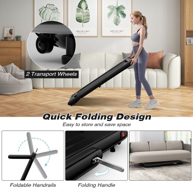 2.25 HP Foldable Treadmill 3 in 1 Walking Pad Under Desk Treadmill-Black