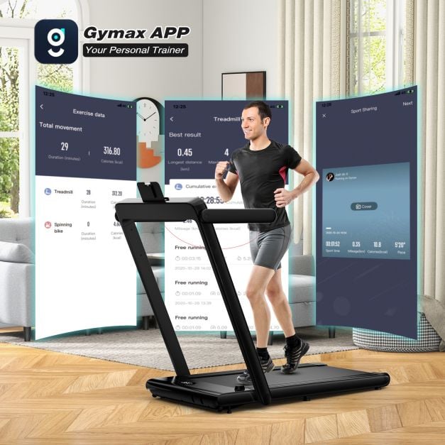 2.25 HP Foldable Treadmill 3 in 1 Walking Pad Under Desk Treadmill-Black