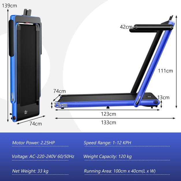 2.25 HP Foldable Treadmill 3 in 1 Walking Pad Under Desk Treadmill-Navy