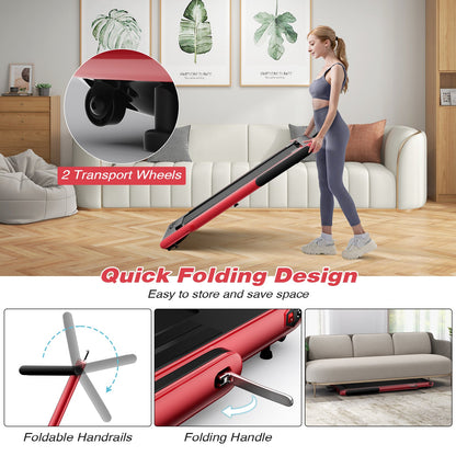 2.25 HP Foldable Treadmill 3 in 1 Walking Pad Under Desk Treadmill-Red