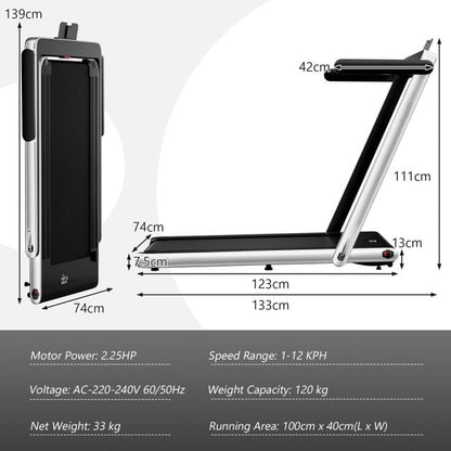 2.25 HP Foldable Treadmill 3 in 1 Walking Pad Under Desk Treadmill-Silver