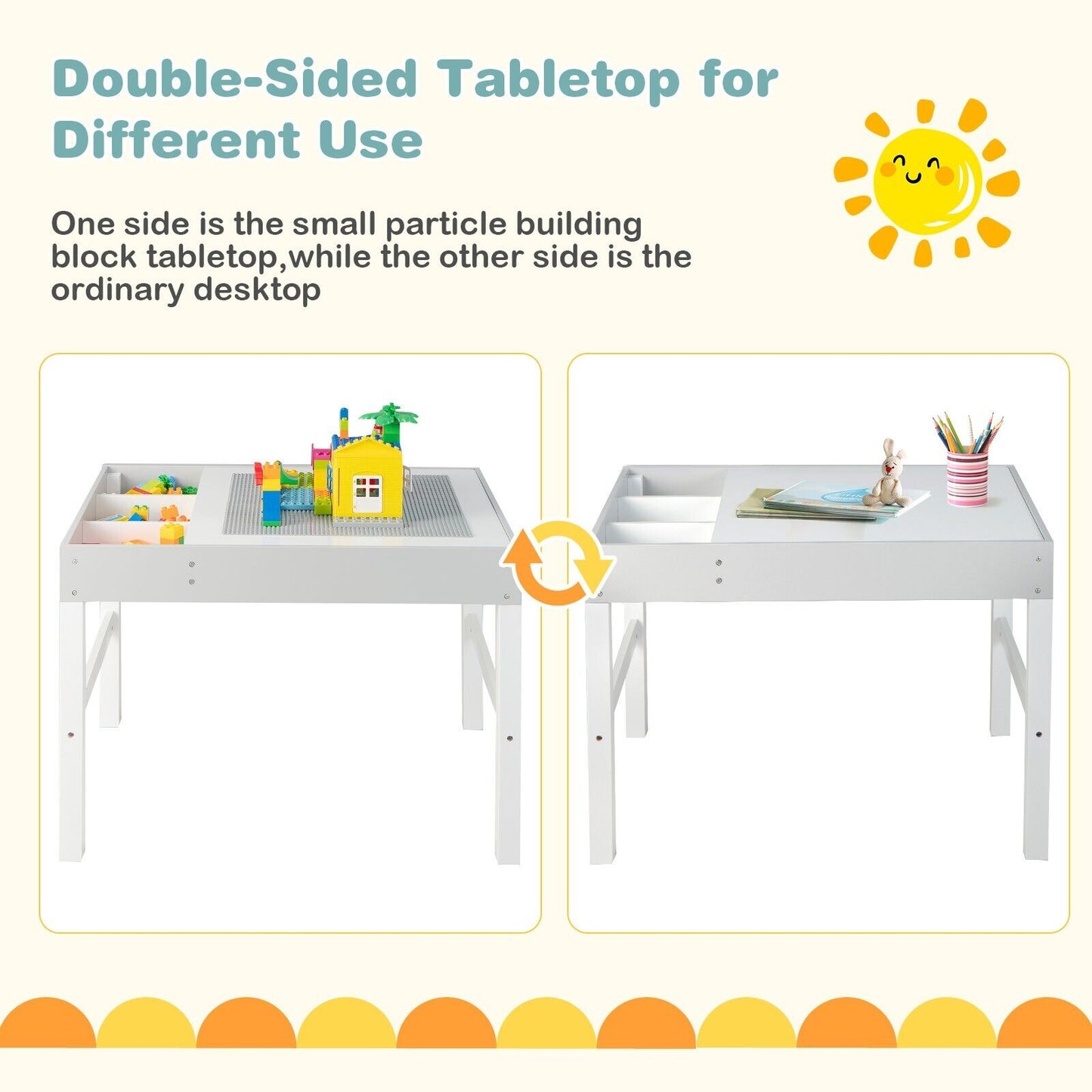 3-in-1 Wooden Kids Activity Table with Reversible and Removable Tabletop-White