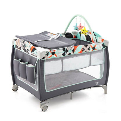 3 in 1 Baby Playard Portable Infant Nursery Center with Toy Bar-Blue